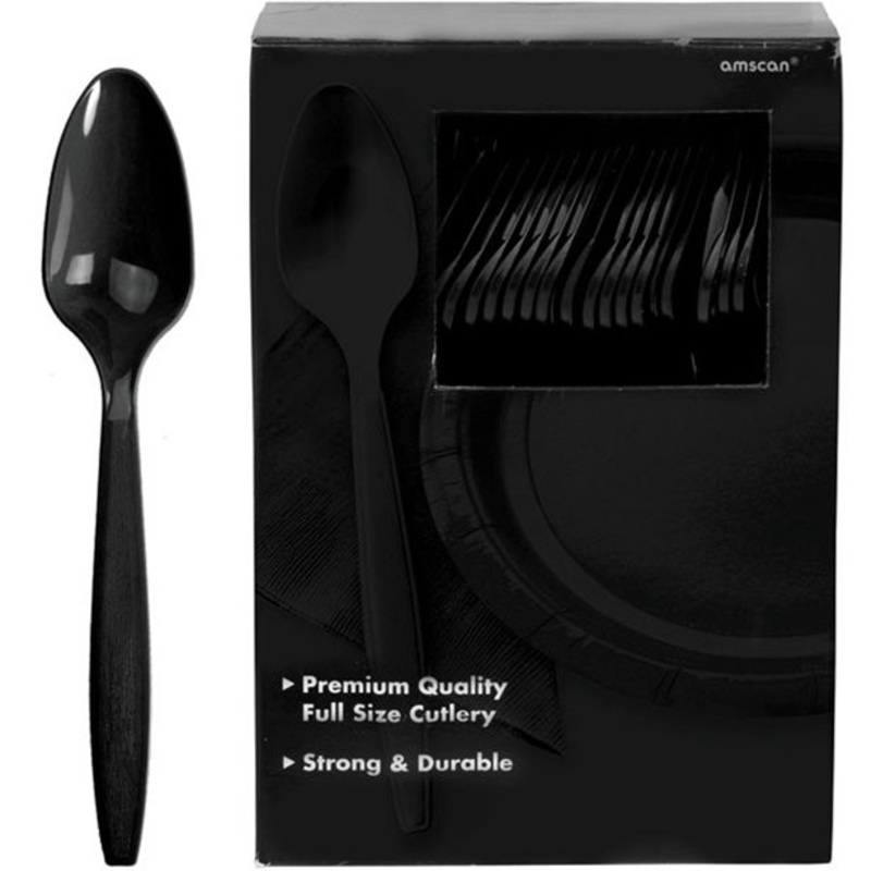 100 black plastic spoons Glory 20cm